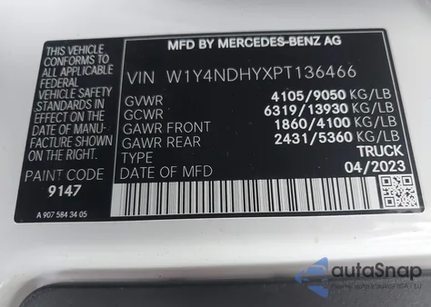 2023 Mercedes-Benz Sprinter 2500 High Roof 4-Cyl Diesel Ho z USA, uszkodzony, nr VIN W1Y4NDHYXPT136466